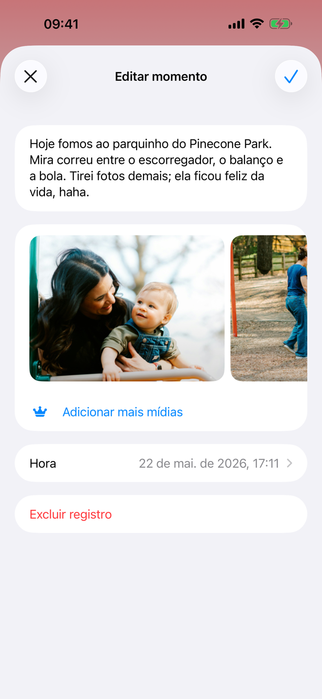 Registro de momento com fotos e uma nota.