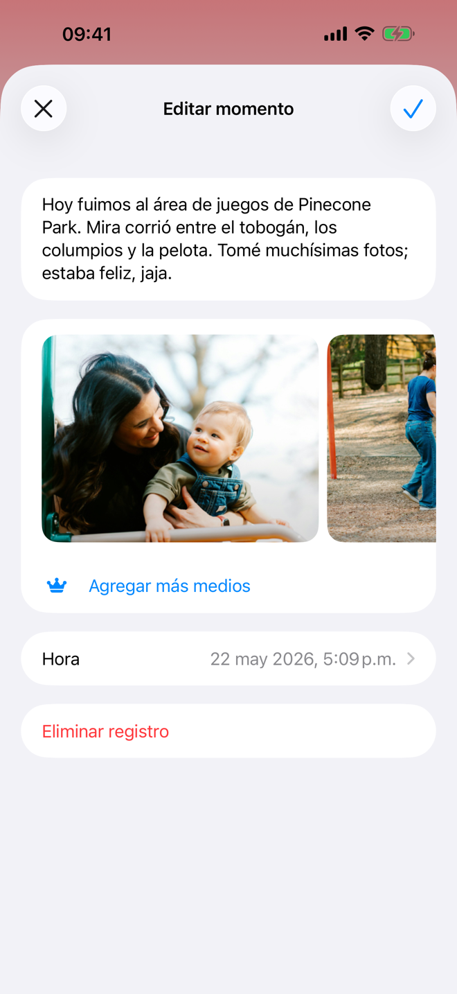 Registro de momento con fotos y una nota.
